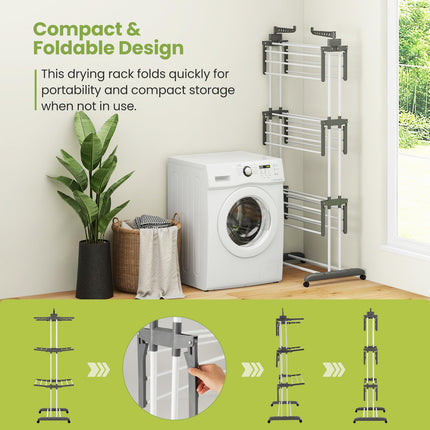 Dreamade Foldable Clothes Drying Rack, Oversized 4-Tier Collapsible Laundry Rack w/ 3 Retractable Trays