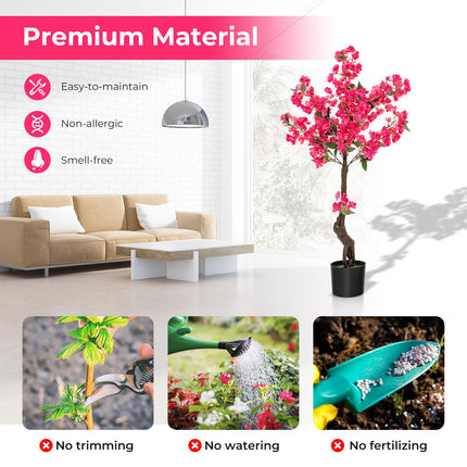 Dreamade 41” Artificial Plum Blossom Tree, Fake Floral Plant with 92 Flowers & Realistic Trunk in Plastic Nursery Pot