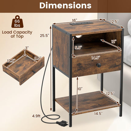 Dreamade Night Stand with Charging Station for Bedroom Small Spaces