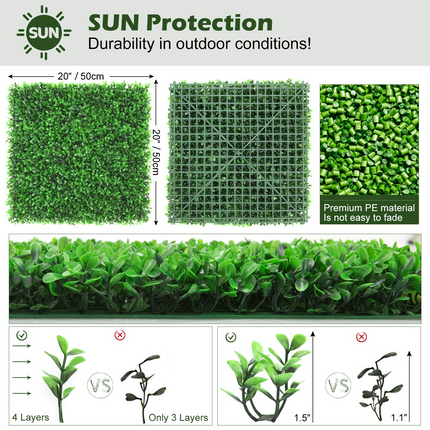 Dreamade 12PCS 20x20inch Artificial Boxwood Panels Garden Privacy Fence Screen