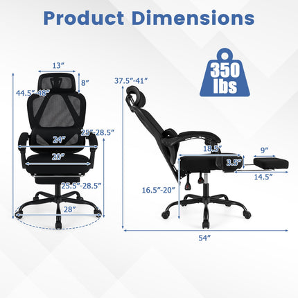Dreamade Mesh Office Chair with Retractable Footrest 135° Tilting Backrest