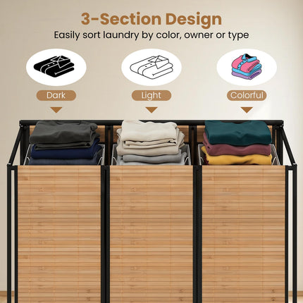 Dreamade Laundry Hamper Sorter 3 Section with Lid