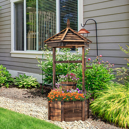 Dreamade Rustic Wooden Wishing Well Planter with Hanging Bucket, Roof Shadow