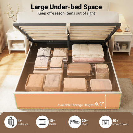 Dreamade Modern Linen Upholstered Platform w/Button Tufted Wingback Headboard & Hydraulic Support