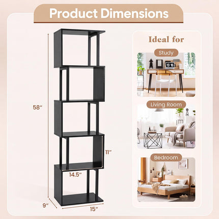 Dreamade 5-Tier S-Shaped Wood Bookcase w/Metal Frame (1/2)