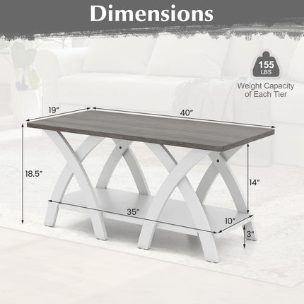 Dreamade Farmhouse Coffee Table 2-Tier Wood Center Table with Storage Shelf & X-Shaped Support Legs