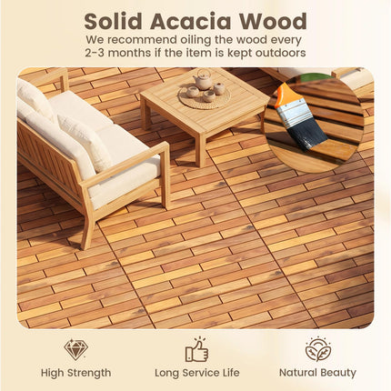 Dreamade 24" x 12" Acacia Wood Deck Tiles with Drainage Base