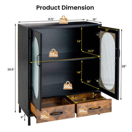 Dreamade Buffet Cabinet with 2 Drawers, Wooden Sideboard, Standing 2-Tier Cupboard (Black & Brown)
