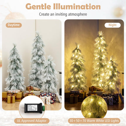 Dreamade 3' 4' 5' Pre-Lit Snow Flocked Christmas Tree Set of 3 | Holiday Seasonal Decor
