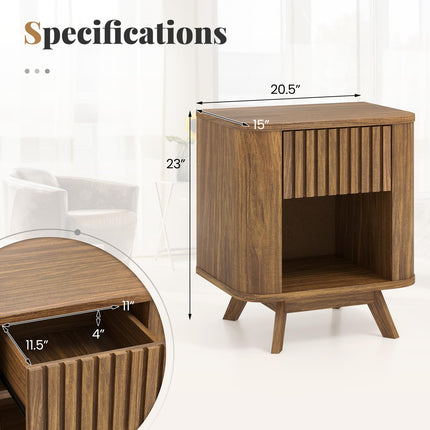 Dreamade Mid Century Modern Nightstand Set of 1/2 Fluted Bedside Table