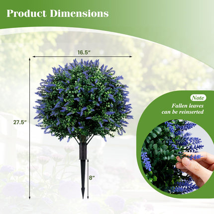 Dreamade 2 Pack Artificial Lavender Boxwood Topiary Ball Trees 27.5" Faux Floral Shrubs