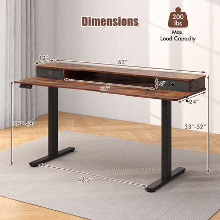 Dreamade Electric Standing Desk with 2 Drawers, 63" x 24"