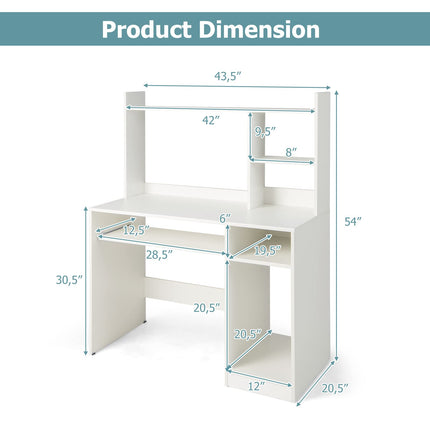 Dreamade White Computer Desk with Hutch and Bookshelf
