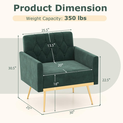 Dreamade Modern Velvet Accent Chair Set of 1/2, Mid-Century Upholstered Single Sofa Chair w/Button Tufted Back