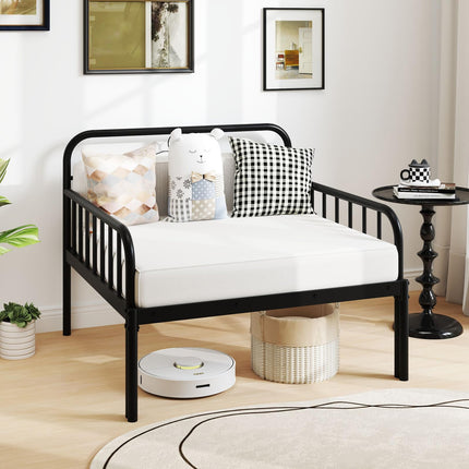 Dreamade Metal Twin Bed Frame, Convertible Sofa Bed with Headboard & Armrests, Pull-Out Sleeper Chair Bed