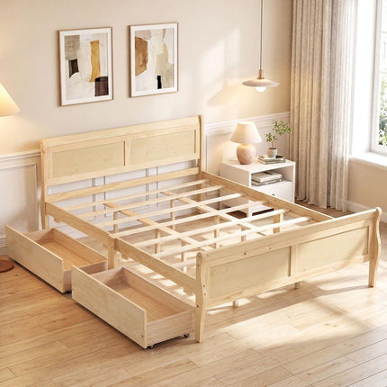 Dreamade Twin/ Full/ Queen Bed with 2 Storage Drawers Wood Platform Bed with Headboard & Footboard