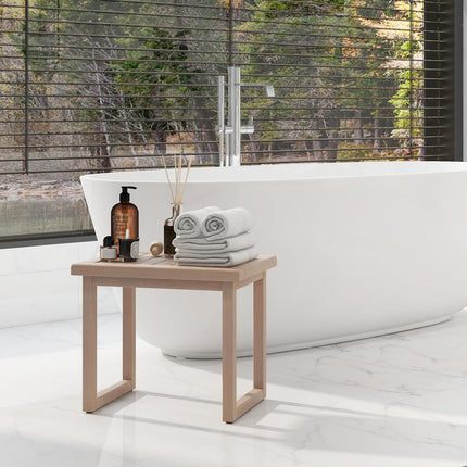Dreamade Teak Shower Bench for Inside Shower, 19" Waterproof Teak Shower Stool with Non-Slip Foot Pads