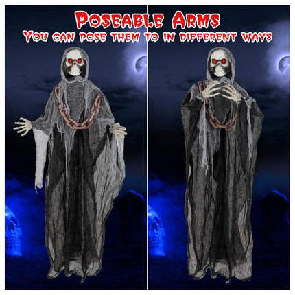 Dreamade 6.4 FT Halloween Animatronic Standing Grim Reaper, Halloween Decoration with Chain