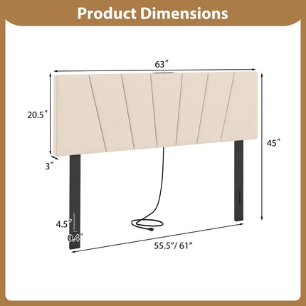 Dreamade Geometric Upholstered Head Board with USB & Type-C Ports