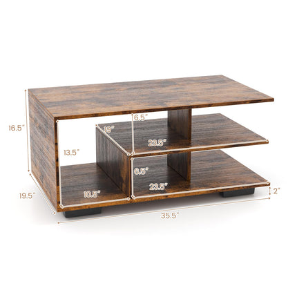 Dreamade Coffee Table with Storage, Modern Rectangular Accent Table with L-shaped Middle Shelf