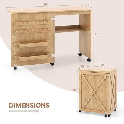 Dreamade Folding Sewing Table - Farmhouse Sewing Machine Cabinet with Barn Door