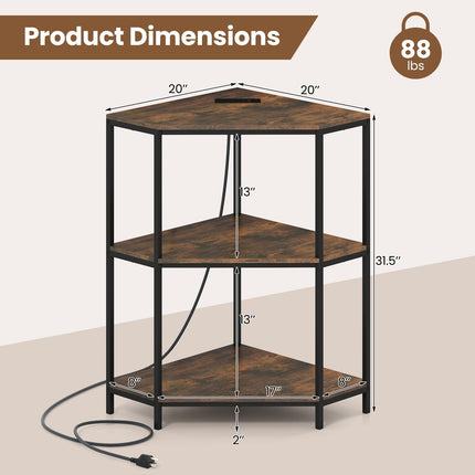 Dreamade Corner Printer Stand 3-Tier Corner Shelf with Charging Station and Metal Frame