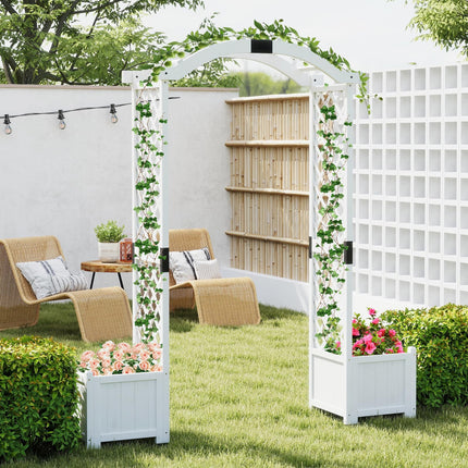 Dreamade Garden Arbor with Planter, Wooden Planter Arch with Trellis, Outdoor Arch for Climbing Plants
