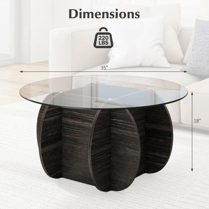 Dreamade 35" Glass Round Coffee Table with Storage Tempered Glass Top & Solid Wood Base