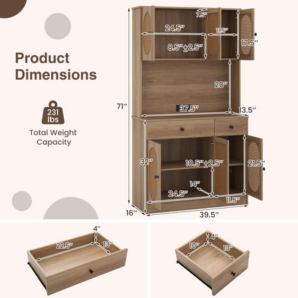 Dreamade Kitchen Hutch, 71" Tall Boho Pantry Cabinet