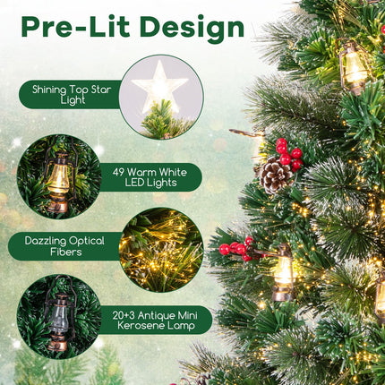 Dreamade Pre-Lit Fiber Optic Christmas Tree, Artificial Snowy Xmas Tree with Warm White LED Lights