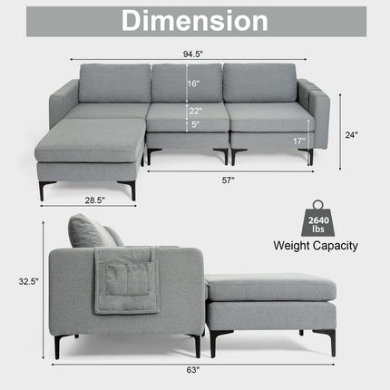 Dreamade 94.5" L Convertible Sofa Couch, 3 Seat Sectional Sleeper with USB Ports & Socket