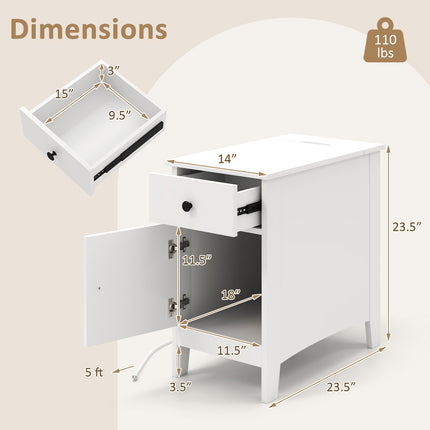 Dreamade Nightstand with Charging Station, Flip Top End Table w/USB Ports & Outlets, Modern Side Table w/Storage Drawer