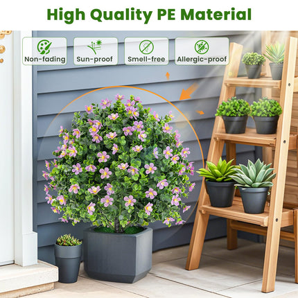 Dreamade Set of 2 Faux Potted Plants Artificial Shrubs Bushes with Flowers