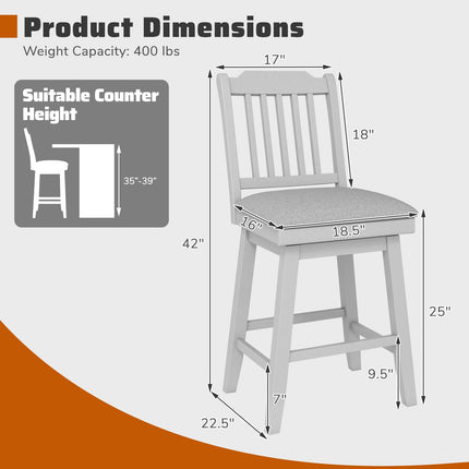 Dreamade 25" Modern Bar Stools Set of 2/4 360° Swivel Counter Height Chairs