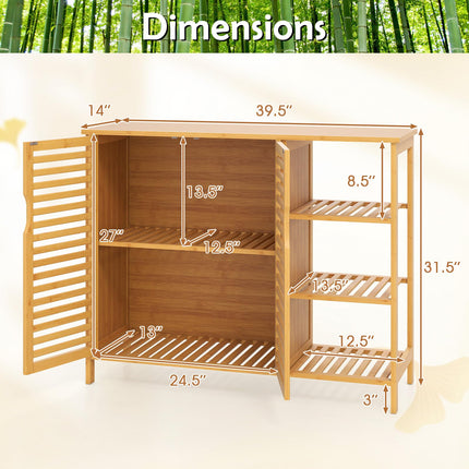Dreamade Bamboo Bathroom Storage Cabinet 2-Door Storage Organizer with Shelves