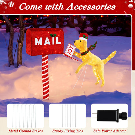 Dreamade 3.5 FT Lighted Dachshund Climbing Mailbox, Pre-Lit Christmas Holiday Decoration