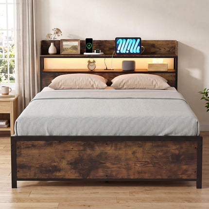 Dreamade Queen Size Bed Frame with Storage Headboard