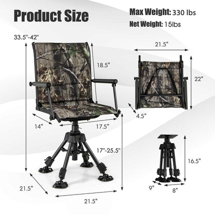 DREAMADE 360°Swivel Hunting Chair Foldable Ground Blind Chair