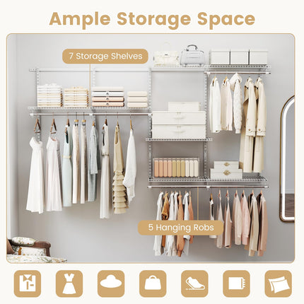 Dreamade Closet Organizer System 4-8 FT Wall-Mounted Closet Shelves and Rod