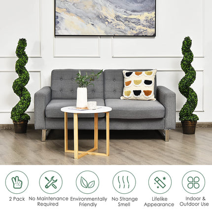 4FT Artificial Spiral Boxwood Topiary Tree Set of 2, Faux Decorative Plants in Cement-Filled Plastic Pot - DreamadeUS
