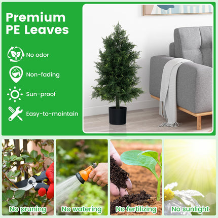 Dreamade 31.5'' Artificial Cedar Topiary Trees for Outdoors, Potted Fake Cypress Trees with Cement Plastic Pot