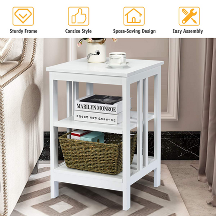 Dreamade Nightstand 3-Tier Sofa Side Table W/Reinforced Bars and Stable Structure