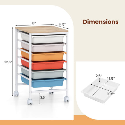 Dreamade 6-Drawer Rolling Storage Cart with Wooden Tabletop