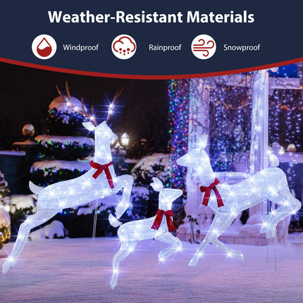 Dreamade 3-Piece Large Lighted Christmas Reindeer Family, Light up Xmas Decorations w/255 LED Lights & Scarves