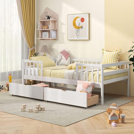 Dreamade Twin Daybed with Drawers, Wooden Twin Bed Frame with Side Storage & Slats Support