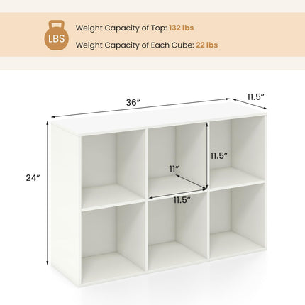 Dreamade 6-Cube Bookcase, 3-Tier Cubby Bookshelf, Horizontal Vertical Display Rack with Anti-Tipping Kits