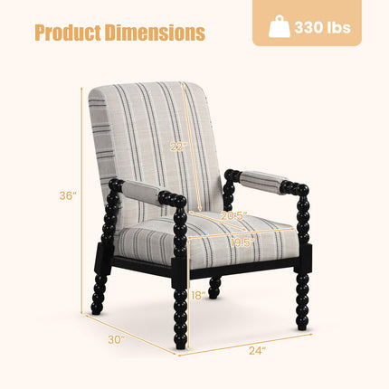Dreamade Mid Century Modern Spindle Accent Chair Set of 1/2, Upholstered Armchair w/Rubber Wood Frame