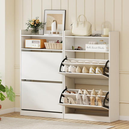 Dreamade Shoe Cabinet with 2 Flip Drawers Freestanding Narrow Shoe Organizer Cabinet