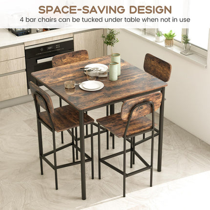 Dreamade 5-Piece Dining Table Set W/Counter Height Table & 4 Bar Stools