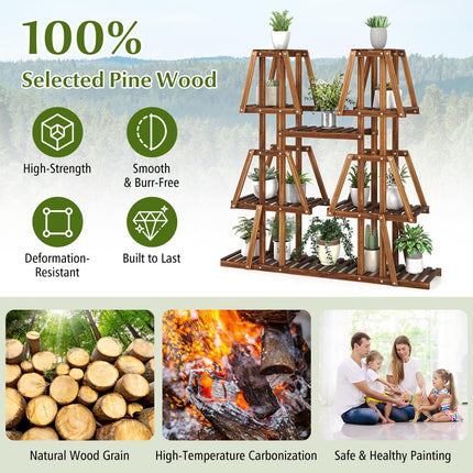 Dreamade Wood Plant Stand, 5-Tier 10 Potted Trapezoid Plant Holder Rack for Multiple Plants